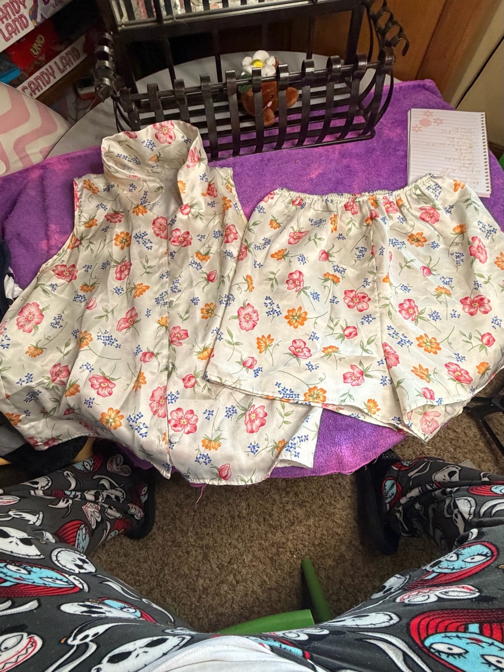 Source Unknown Cream Floral Girls Pajama Set - Sleeveless Top & Shorts